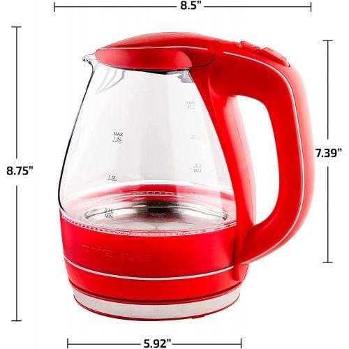  Ovente Electric Kettle Hot Water Boiler 1.5 Liter BPA Free Borosilicate Glass Fast Boiling Countertop Heater with Automatic Shut Off & Boil Dry Protection for Tea Coffee Milk Noodl