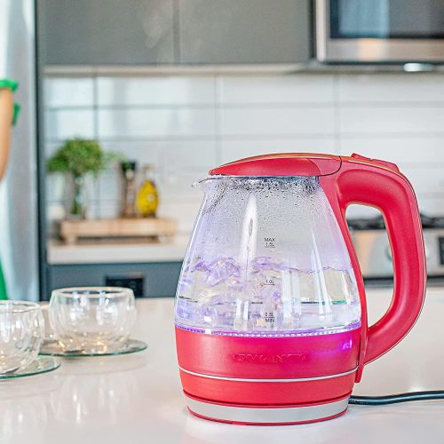  Ovente Electric Kettle Hot Water Boiler 1.5 Liter BPA Free Borosilicate Glass Fast Boiling Countertop Heater with Automatic Shut Off & Boil Dry Protection for Tea Coffee Milk Noodl