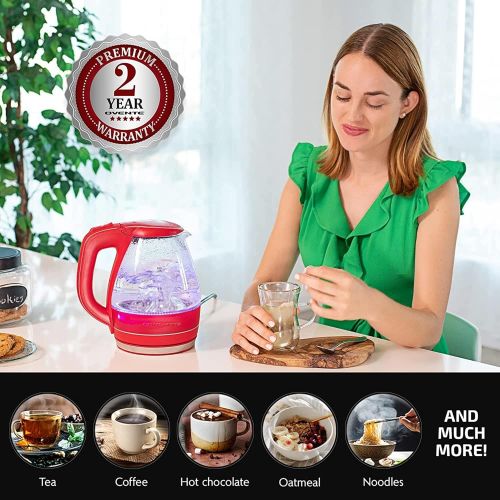  Ovente Electric Kettle Hot Water Boiler 1.5 Liter BPA Free Borosilicate Glass Fast Boiling Countertop Heater with Automatic Shut Off & Boil Dry Protection for Tea Coffee Milk Noodl