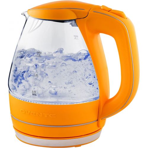  Ovente Electric Kettle Hot Water Boiler 1.5 Liter BPA Free Borosilicate Glass Fast Boiling Countertop Heater with Automatic Shut Off & Boil Dry Protection for Tea Coffee Milk Noodl