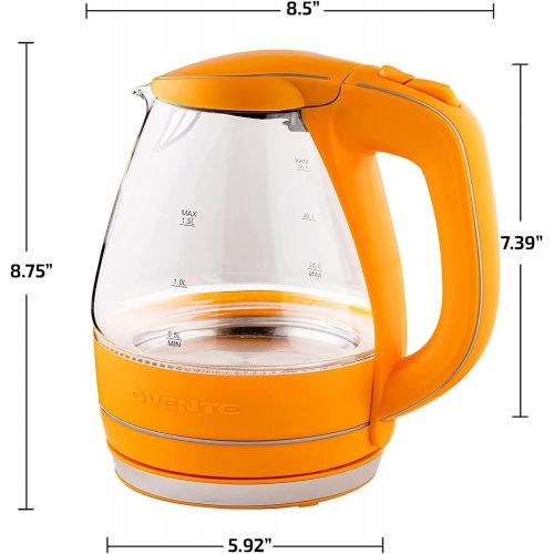  Ovente Electric Kettle Hot Water Boiler 1.5 Liter BPA Free Borosilicate Glass Fast Boiling Countertop Heater with Automatic Shut Off & Boil Dry Protection for Tea Coffee Milk Noodl