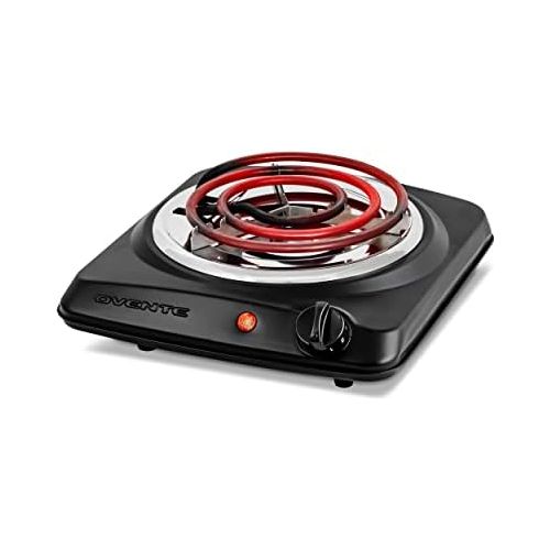  [아마존베스트]Ovente 6 Inch Single Hot Plate Electric Coil Stove, Portable 1000 Watt Cooktop Countertop Kitchen Burner with Adjustable Temperature Control & Stainless Steel Base, Compact Easy Cl