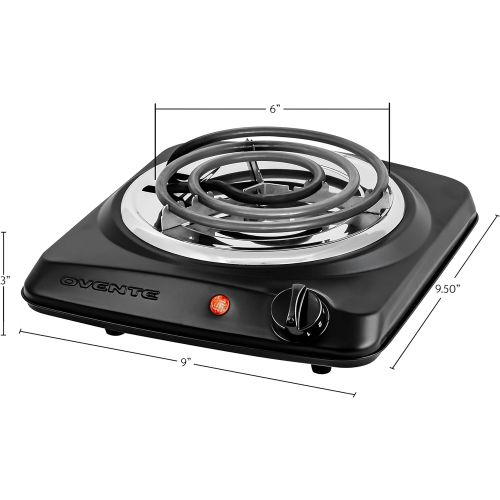  [아마존베스트]Ovente 6 Inch Single Hot Plate Electric Coil Stove, Portable 1000 Watt Cooktop Countertop Kitchen Burner with Adjustable Temperature Control & Stainless Steel Base, Compact Easy Cl