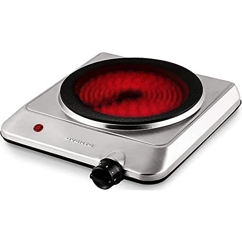  [아마존베스트]Ovente 7.5 Inch Single Hot Plate Electric Glass Infrared Stove, Portable 1000 Watt Cooktop Countertop Cooking Burner with Temperature Knob Control & Stainless Steel Base Easy to Cl