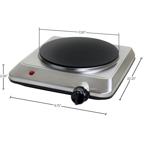  [아마존베스트]Ovente 7.5 Inch Single Hot Plate Electric Glass Infrared Stove, Portable 1000 Watt Cooktop Countertop Cooking Burner with Temperature Knob Control & Stainless Steel Base Easy to Cl