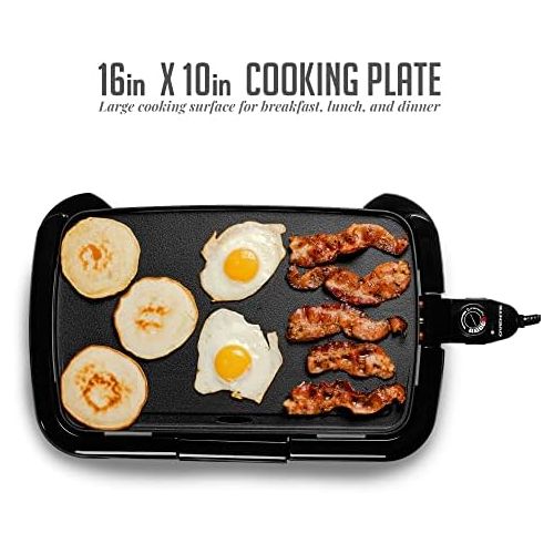  [아마존베스트]Ovente Electric Indoor Kitchen Griddle 16 x 10 Inch Nonstick Flat Cast Iron Grilling Plate, 1200 Watt with Temperature Control and Oil Drip Tray Perfect for Cooking Pancake, Breakf