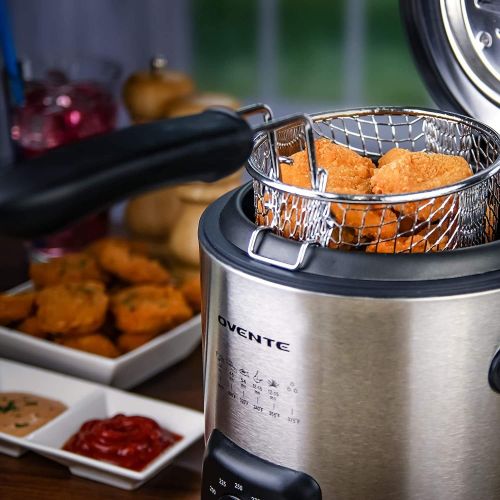  [아마존베스트]Ovente Electric Oil Deep Fryer 0.9 Liter with Stainless Steel Basket and Temperature Control, 840 Watt Power with Heating Element, Perfect for Chicken Fries Compact & Easy Storage,