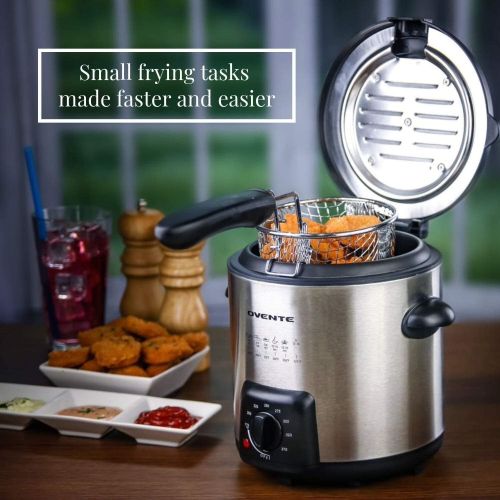  [아마존베스트]Ovente Electric Oil Deep Fryer 0.9 Liter with Stainless Steel Basket and Temperature Control, 840 Watt Power with Heating Element, Perfect for Chicken Fries Compact & Easy Storage,