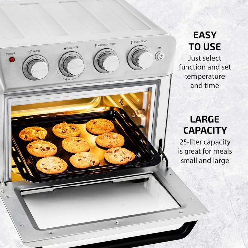  [아마존베스트]Ovente Stainless Steel Multi-Function Air Fryer Toaster Oven Combo 26 Quart with Accessories, 1700 Watt Countertop Rotisserie Convection Oven & Dehydrator for Chicken Pizza Veggie,