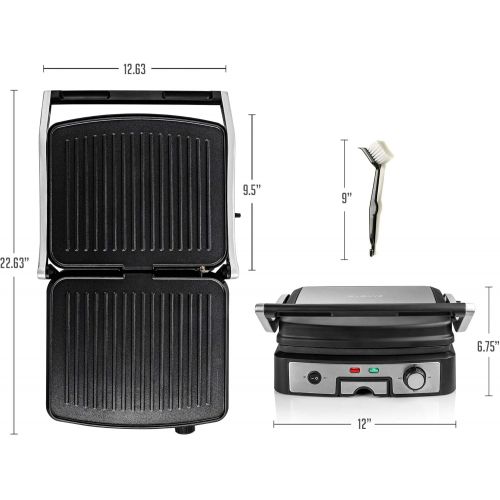  [아마존베스트]Ovente Electric Panini Press Grill Bread Toaster Nonstick Double Sided Flat Plates with 3 Temperature Setting & Removable Drip Tray, 4 Slice Sandwich Maker for Burger & Grilled Che