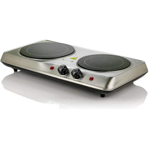  Ovente Countertop Burner, Infrared Ceramic Glass Double Plate Cooktop, Indoor and Outdoor Portable Stove, 1700 Watts (BGI102)