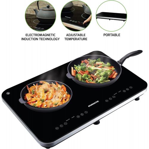  Ovente Induction Countertop Burner, Cool-Touch Ceramic Glass Cooktop with Temperature Control, Timer, 1800-Watts, Digital LED Touchscreen Display, IndoorOutdoor Portable Single Ho