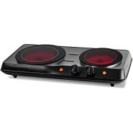 Ovente Electric Double Infrared Burner 7.75 & 6.75 Inch Ceramic Glass Hot Plates Cooktop, 5 Level Temperature Control & Easy Clean Stainless Steel Base, Portable Stove Dorm & Offic