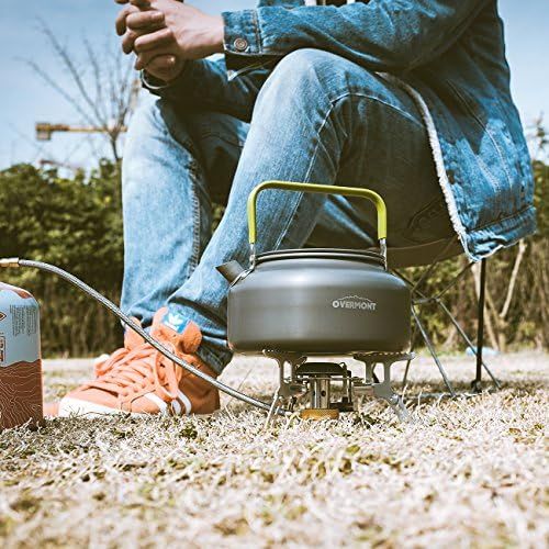  [아마존베스트]Overmont Camping Kettle Teapot Kettle Coffee Pot Camping Cookware Set Outdoor Crockery Set Cooking Pot Set Barbecue Picnic Pot Portable Aluminium FDA Approved for Outdoor Use Picni