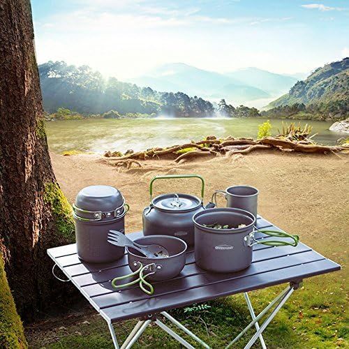  [아마존베스트]Overmont Camping Kettle Teapot Kettle Coffee Pot Camping Cookware Set Outdoor Crockery Set Cooking Pot Set Barbecue Picnic Pot Portable Aluminium FDA Approved for Outdoor Use Picni