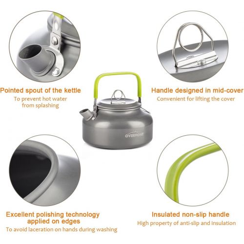  [아마존베스트]Overmont Camping Kettle Teapot Kettle Coffee Pot Camping Cookware Set Outdoor Crockery Set Cooking Pot Set Barbecue Picnic Pot Portable Aluminium FDA Approved for Outdoor Use Picni