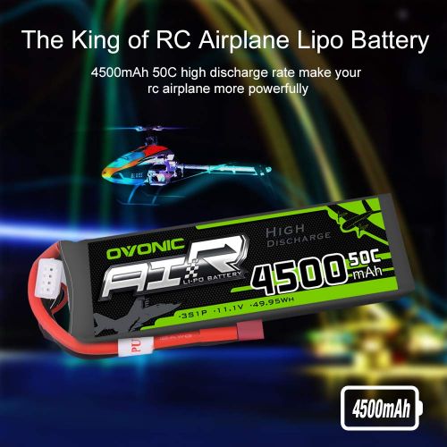  OVONIC 2 Packs 3S 11.1V 4500mAh 50C LiPo Battery Pack with T Plug for RC Evader BX Car, RC Truck, RC Truggy RC Airplane UAV Drone FPV