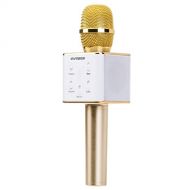OVTECH Portable Wireless Rechargeable Karaoke Handheld Microphone for Teaching, Lecture, Meeting, Bluetooth Speaker Mic for Music Playing (Gold Q7)