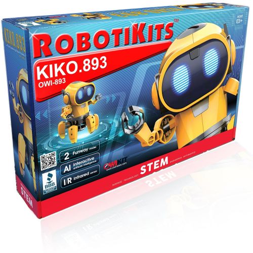  OWI Kiko.893 Interactive A/I Capable Robot with Infrared Sensor Two Play Modes | Follow Me Or Explore Develops Own Emotions and Gestures Sound and Lighting Effects | DIY Robot 9OWI