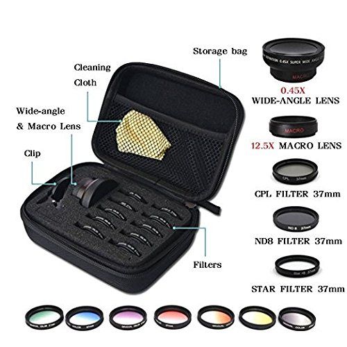  OWIKAR Phone Camera Lens Kit, 12 In 1 Professional Camera Lens 12.5x MACRO LENS 0.45x Wide Angle Lens, CPL Lens 37mm, Star Flter, 7 Color Graduated Filter, ND8 Fliter for iOSAndriod Smar