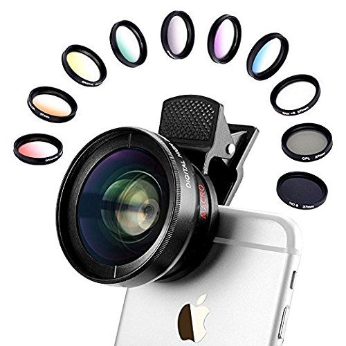 OWIKAR Phone Camera Lens Kit, 12 In 1 Professional Camera Lens 12.5x MACRO LENS 0.45x Wide Angle Lens, CPL Lens 37mm, Star Flter, 7 Color Graduated Filter, ND8 Fliter for iOSAndriod Smar