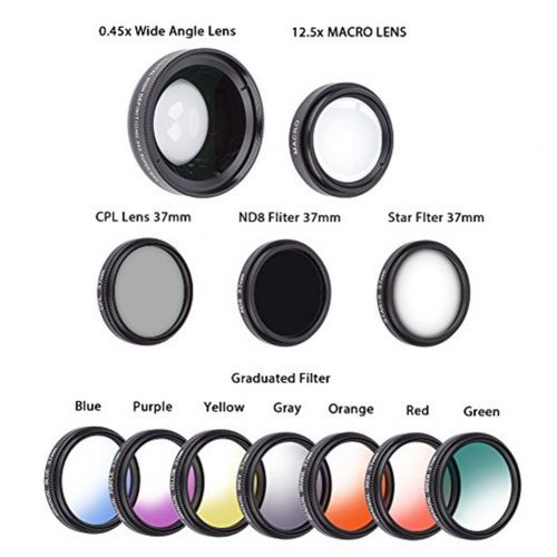  OWIKAR Phone Camera Lens Kit, 12 In 1 Professional Camera Lens 12.5x MACRO LENS 0.45x Wide Angle Lens, CPL Lens 37mm, Star Flter, 7 Color Graduated Filter, ND8 Fliter for iOSAndriod Smar