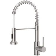 OWOFAN Kitchen Faucets Low Lead Commercial Solid Brass Single Handle Single Lever Pull Down Sprayer Spring Kitchen Sink Faucet, Brushed Nickel