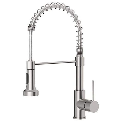  OWOFAN Kitchen Faucets Low Lead Commercial Solid Brass Single Handle Single Lever Pull Down Sprayer Spring Kitchen Sink Faucet, Brushed Nickel