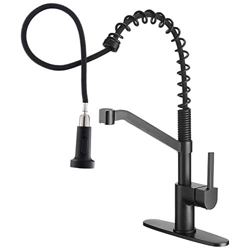  OWOFAN Kitchen Faucet Single Handle High Arc Matte Black Pull Out Kitchen Faucet, Single Level Stainless Steel Kitchen Sink Faucets with Pull Down Sprayer