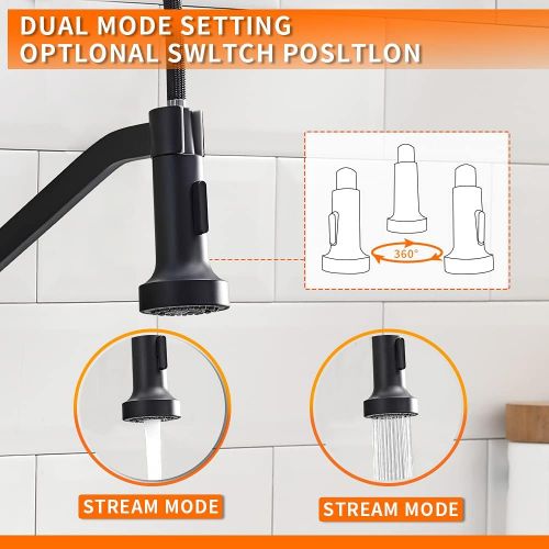  OWOFAN Kitchen Faucet Single Handle High Arc Matte Black Pull Out Kitchen Faucet, Single Level Stainless Steel Kitchen Sink Faucets with Pull Down Sprayer