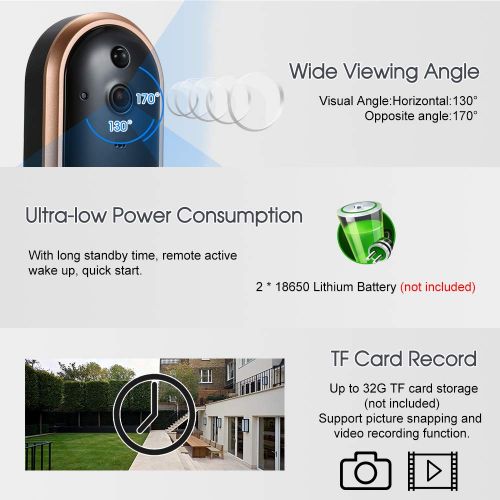  Smart WiFi 1080P Security Doorbell OWSOO Visual Recording Night Vision PIR Motion Detection Low Power Consumption Phone APP Remote Home Monitoring(TF Card&Battery are Not Included)