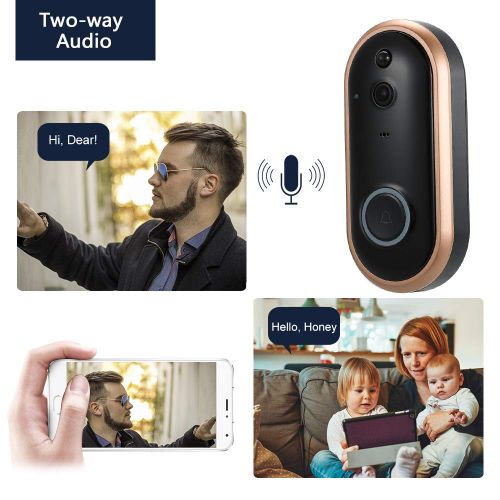  Smart WiFi 1080P Security Doorbell OWSOO Visual Recording Night Vision PIR Motion Detection Low Power Consumption Phone APP Remote Home Monitoring(TF Card&Battery are Not Included)