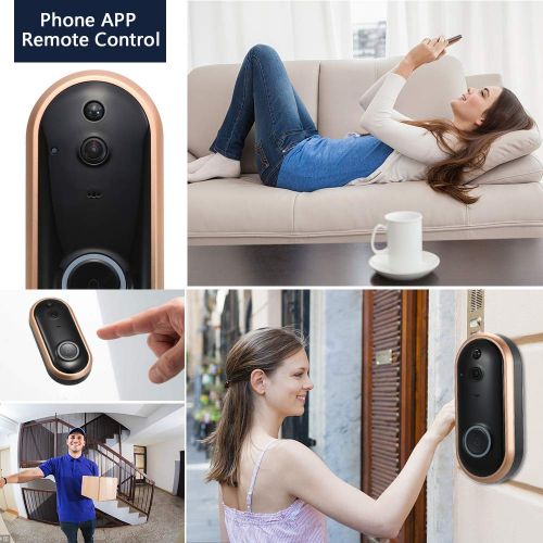  Smart WiFi 1080P Security Doorbell OWSOO Visual Recording Night Vision PIR Motion Detection Low Power Consumption Phone APP Remote Home Monitoring(TF Card&Battery are Not Included)