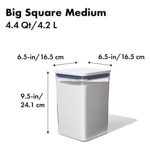 옥소 OXO Good Grips POP Container - Airtight Food Storage - Big Square Medium 4.4 Qt Ideal for 5lbs of flour or sugar