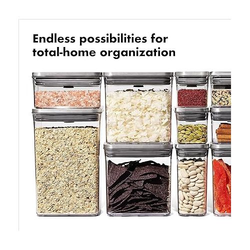 옥소 OXO Steel POP Small Square Container - 0.4 Qt (Pack of 4) Airtight Food Storage for Dried Herbs & More, Grey