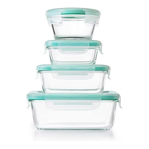 옥소 OXO Good Grips Smart Seal , 12 Piece Glass Container Set,Clear,Blue