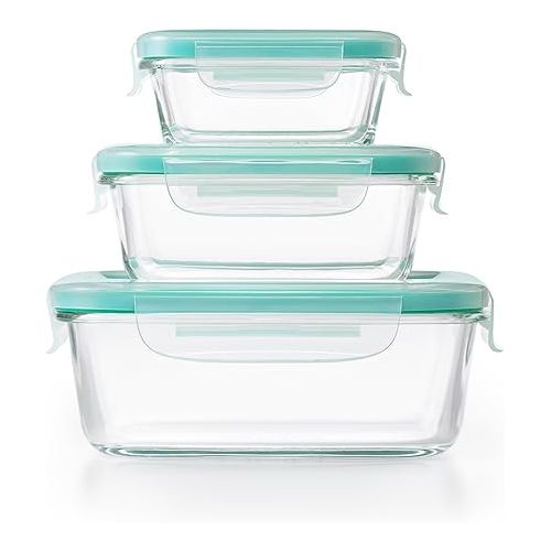 옥소 OXO Good Grips Smart Seal , 12 Piece Glass Container Set,Clear,Blue