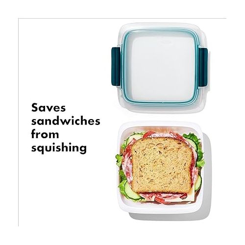 옥소 OXO Good Grips Prep & Go Sandwich Container 4.3 Cups/1.02 L - Leakproof Food Storage for Sandwiches & Leftovers, 4 Pack