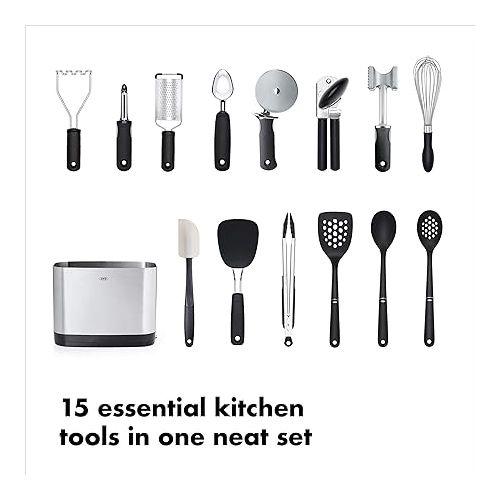 옥소 OXO Good Grips 15-Piece Everyday Kitchen Utensil Set, Silver