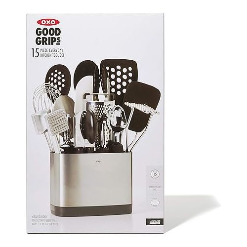 옥소 OXO Good Grips 15-Piece Everyday Kitchen Utensil Set, Silver