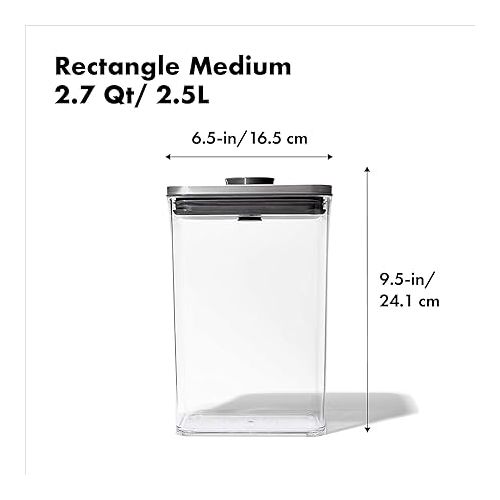 옥소 OXO Steel POP Container Medium Rectangle - 2.7 Qt for Rice, Pasta and More,Grey