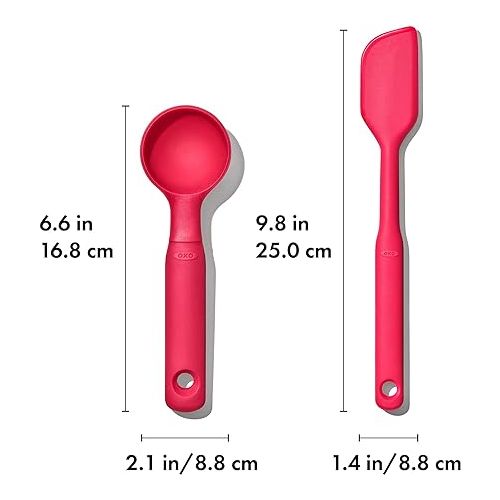 옥소 OXO Good Grips Medium Silicone Cookie Scoop & Small Spatula Set?, Medium Cookie Scoop & Small Spatula, Red