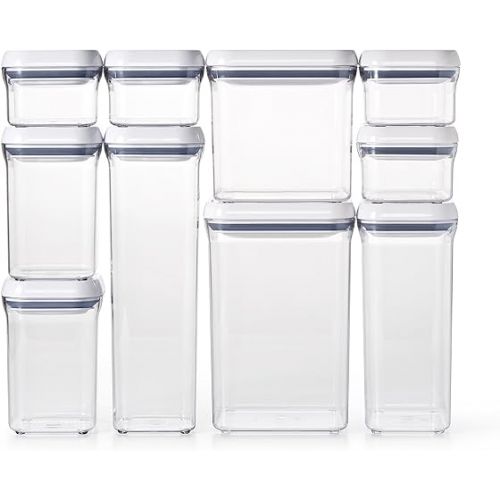 옥소 OXO Good Grips 10-Piece Airtight Food Storage POP Container Value Set, Standard Packaging,White,10 Piece