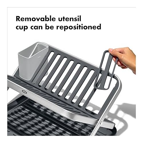 옥소 OXO Good Grips Aluminum Fold Flat Dish Drying Rack, 2-Tier, with Drainboard, for Kitchen Counter, Collapsible