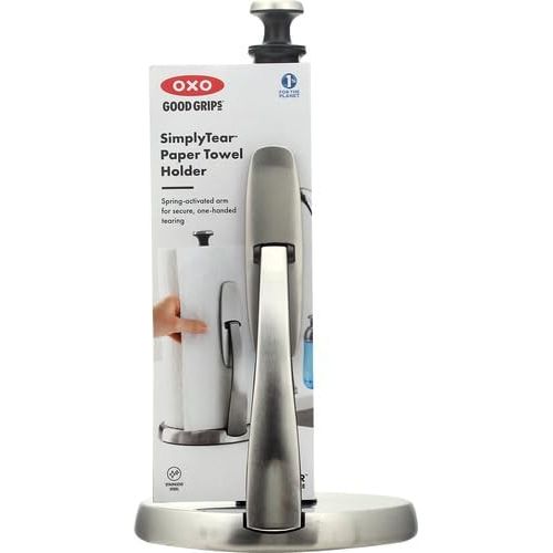 옥소 OXO Good Grips SimplyTear Paper Towel Holder - Stainless Steel (Silver & Black)