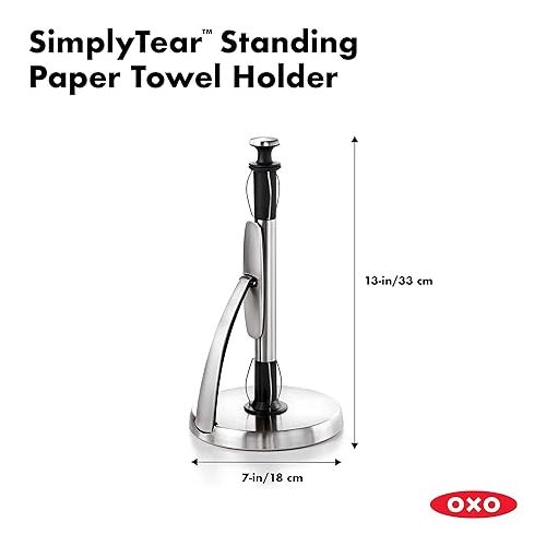 옥소 OXO Good Grips SimplyTear Paper Towel Holder - Stainless Steel (Silver & Black)