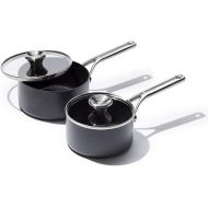 OXO Professional 1.7QT and 2.3QT Saucepan Pot Set with Lids Hard Anodized Ceramic Nonstick Cookware PFAS-Free Induction Suitable Stainless Steel Diamond Reinforced Coating Dishwasher/ Oven Safe Black