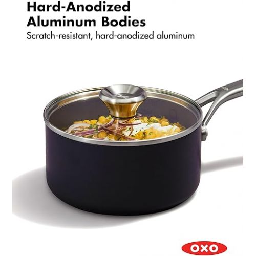 옥소 OXO Professional 1.7QT and 2.3QT Saucepan Pot Set with Lids Hard Anodized Ceramic Nonstick Cookware PFAS-Free Induction Suitable Stainless Steel Diamond Reinforced Coating Dishwasher/ Oven Safe Black