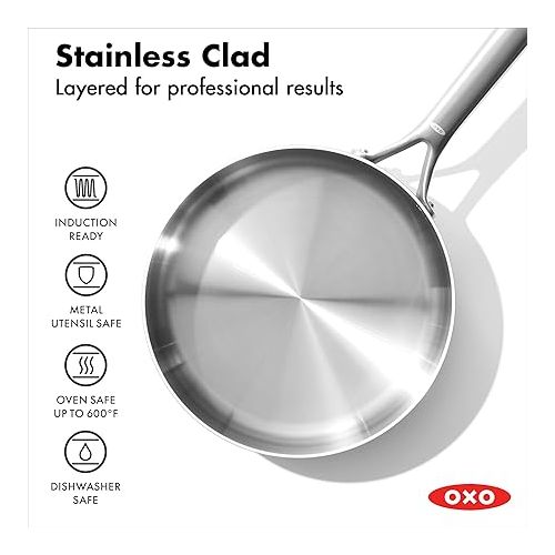 옥소 OXO Mira Tri-ply Stainless Steel, 10 Piece Cookware Pots and Pans Set including Ceramic Nonstick Frying Pan, Induction, Multi Clad, Dishwasher and Metal Utensil Safe