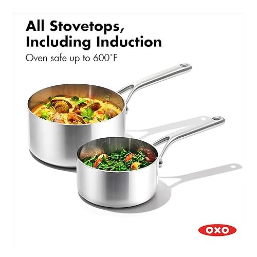 옥소 OXO Mira Tri-ply Stainless Steel, 10 Piece Cookware Pots and Pans Set including Ceramic Nonstick Frying Pan, Induction, Multi Clad, Dishwasher and Metal Utensil Safe